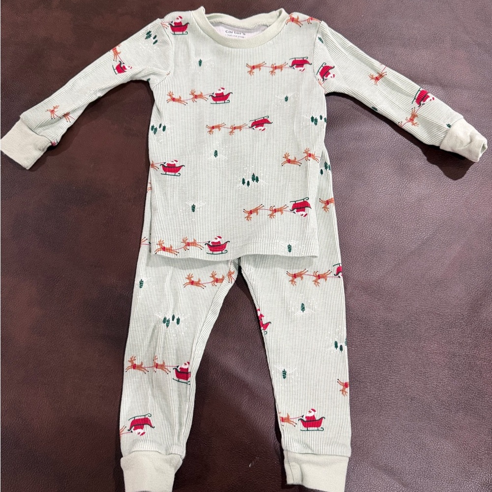 Carter's Light Green Pajama Set with Santa and Reindeer